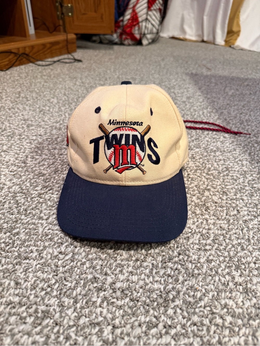 Vintage Minnesota Twins MLB Baseball Tan Pullstring Adjustable Hat